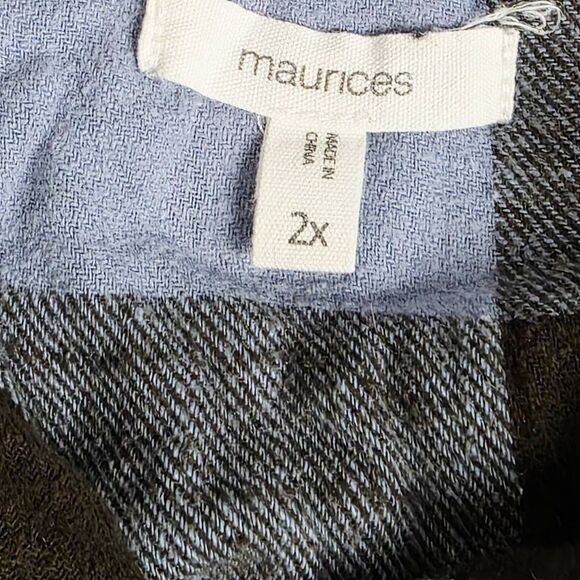 Maurices Blue Brown Plaid Button Front Hoodie Shirt 2X - Picture 4 of 6
